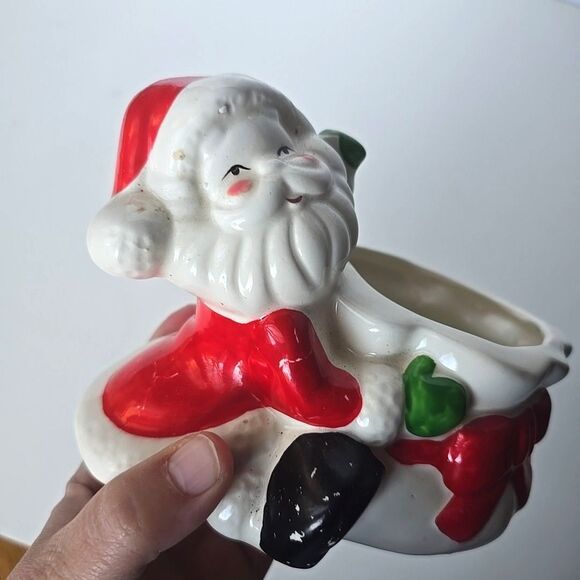 Vtg MCM Christmas Santa With Toy Bag~ Ceramic Planter~ Ron Gordon Designs~taiwan - Picture 4 of 7